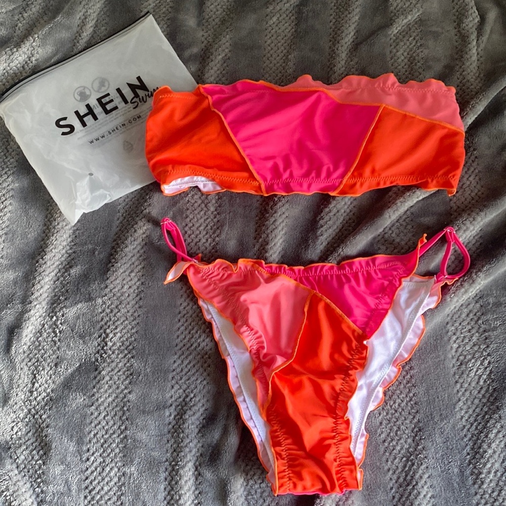 SHEIN swimsuit, multicoloured (pink and orange), size L.
